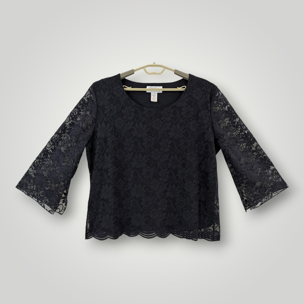 Giorgio Fiorlini Black Floral Lace Bell Sleeve Blouseβ Womens 22/24